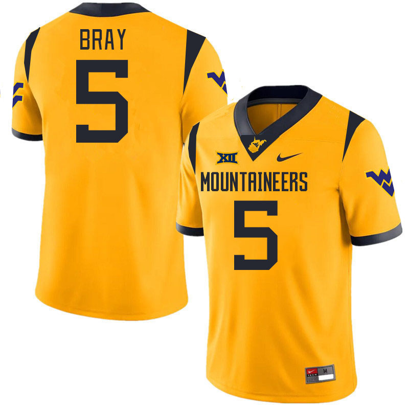 #5 Jaden Bray West Virginia Mountaineers College 2024 New Uniforms Football Jerseys Stitched Sale-Gold